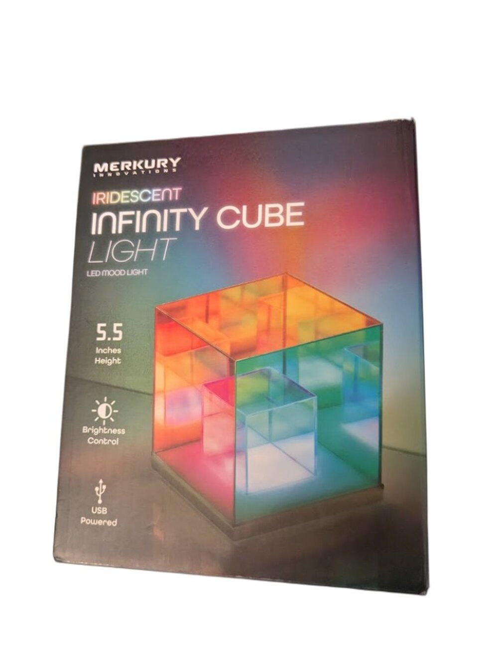 Merkury Innovations Iridescent Infinity Cube LED Night Light 5.5" Multicolor